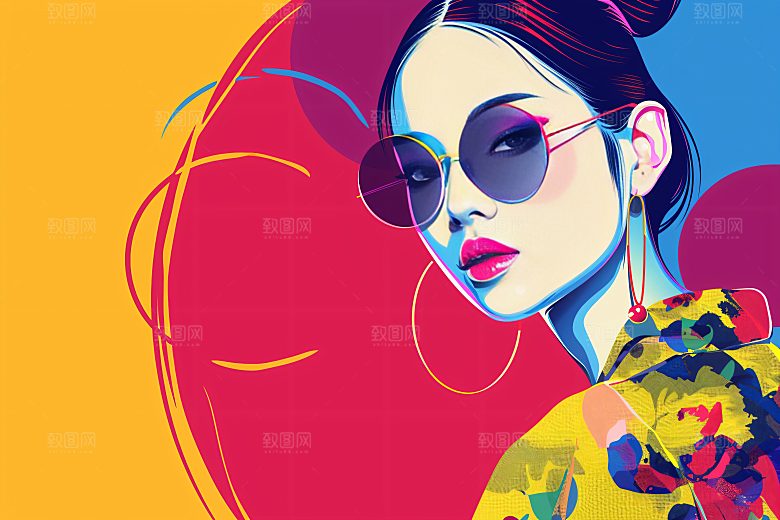 彩色潮流人物高清对比色插画