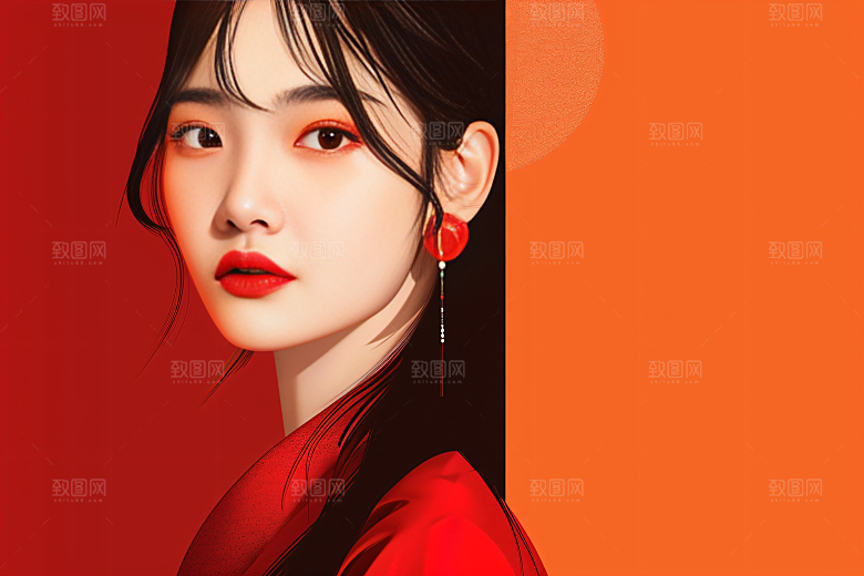 彩色潮流人物对比色高清插画