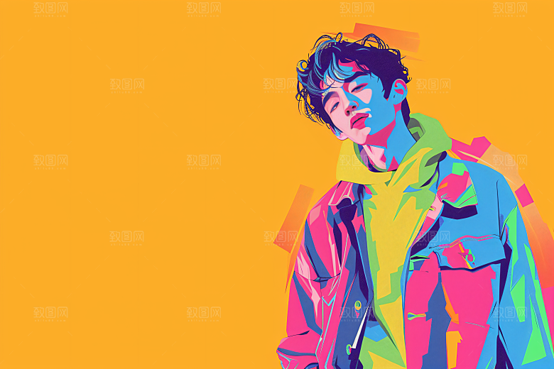 彩色潮流人物时尚撞色插画