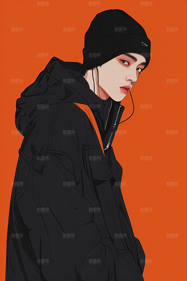 彩色潮流人物鲜明时尚插画