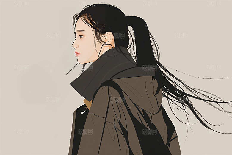 彩色潮流人物橙色涂鸦插画