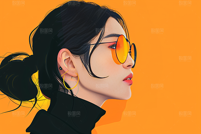 彩色潮流人物平面鲜明插画