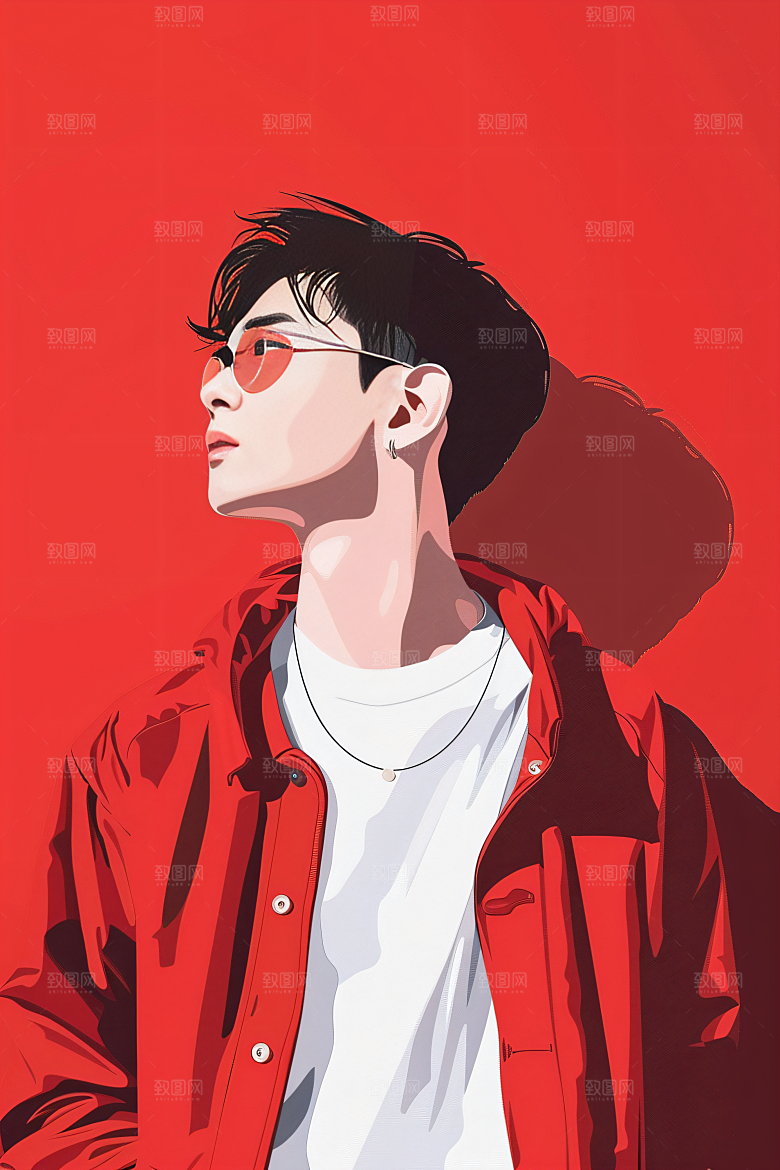 彩色潮流人物鲜明平面插画