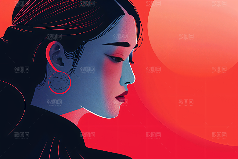 彩色潮流人物橙色对比色插画