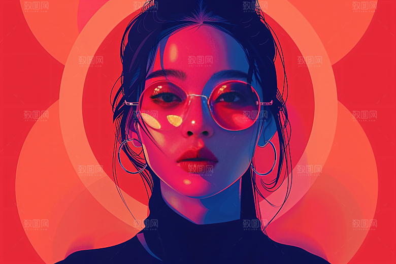 彩色潮流人物高清撞色插画