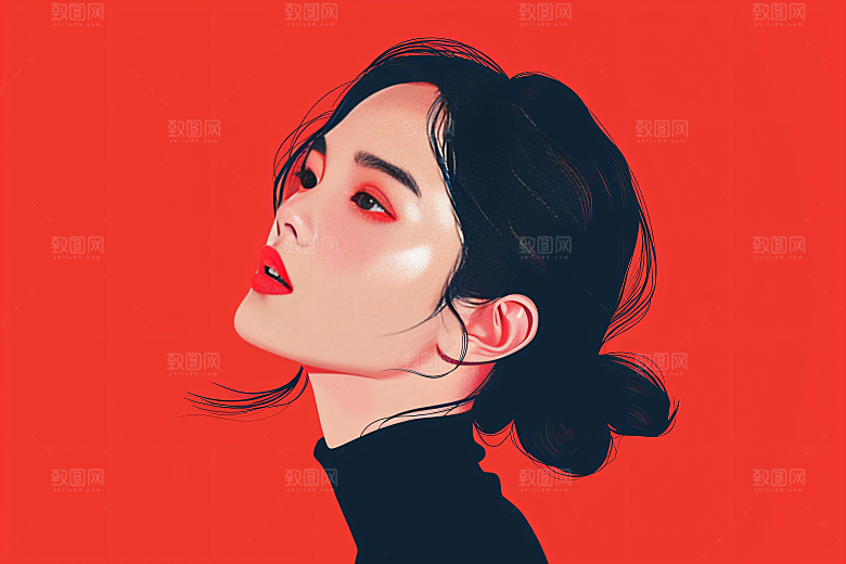 彩色潮流人物撞色时尚插画