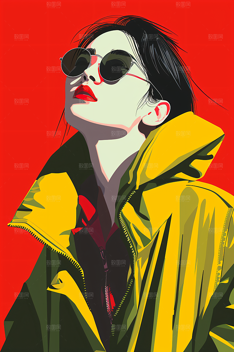彩色潮流人物时尚撞色插画