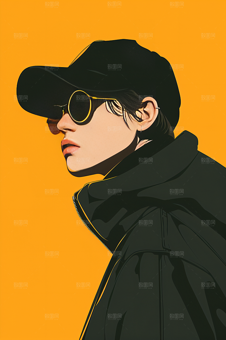 彩色潮流人物对比色平面插画
