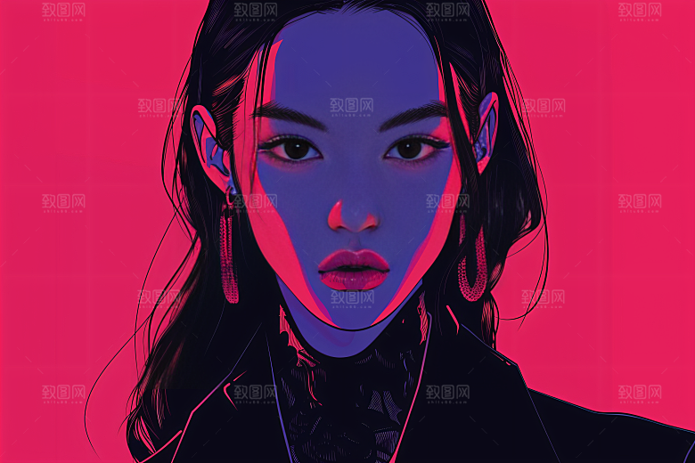 彩色潮流人物鲜明撞色插画