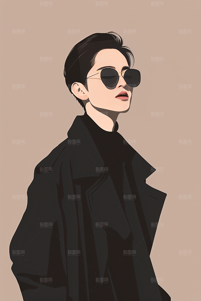 彩色潮流人物鲜明时尚插画