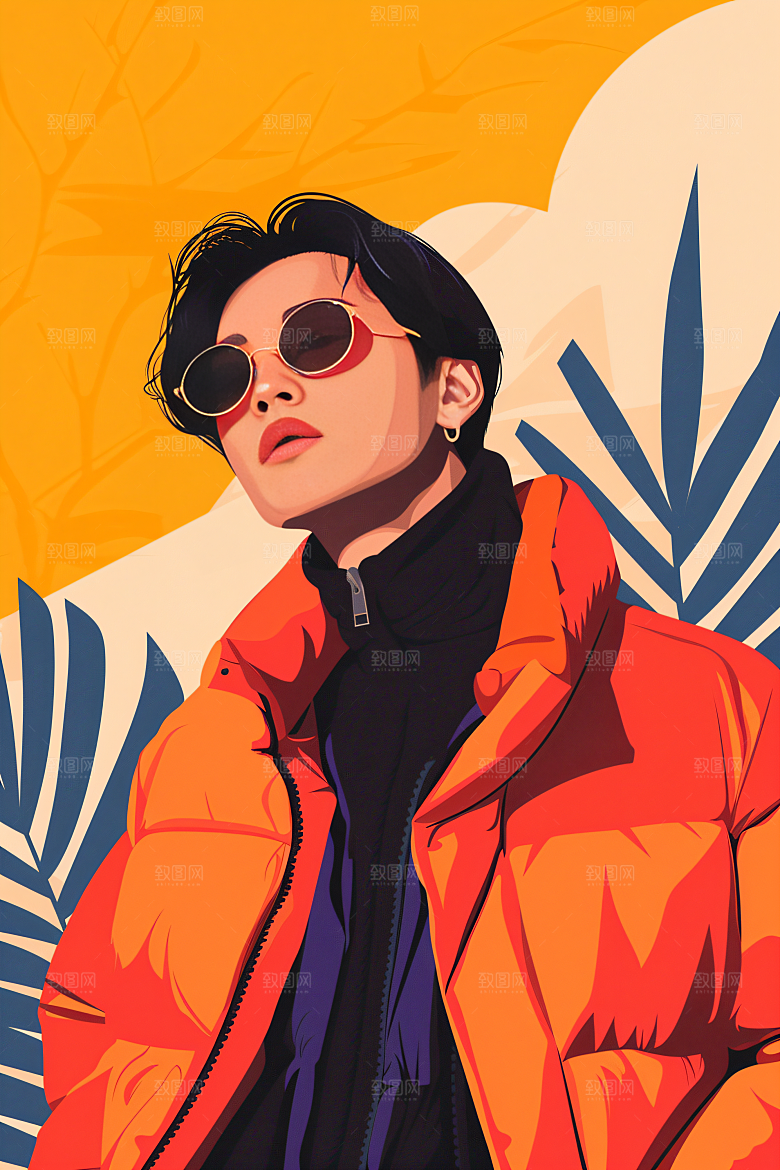 彩色潮流人物高清橙色插画