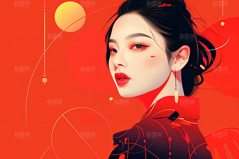 彩色潮流人物对比色高清插画