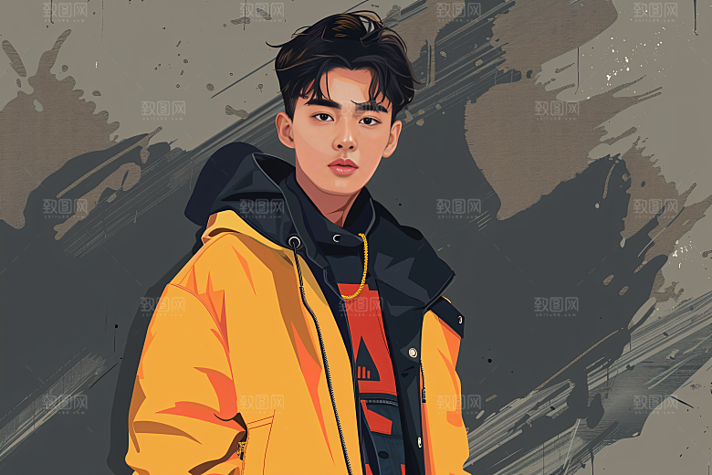 彩色潮流人物时尚对比色插画