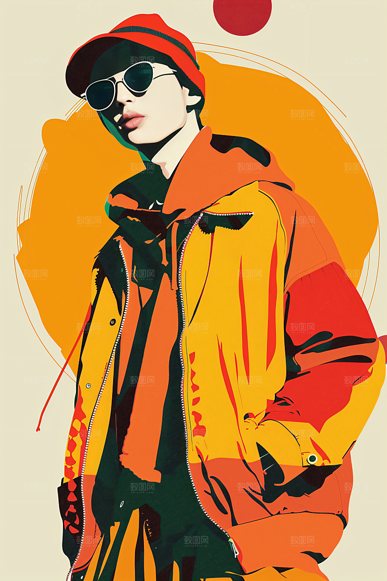 彩色潮流人物对比色时尚插画