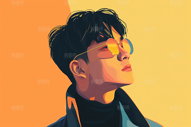 彩色潮流人物橙色撞色插画
