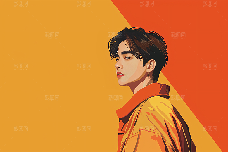 彩色潮流人物橙色对比色插画