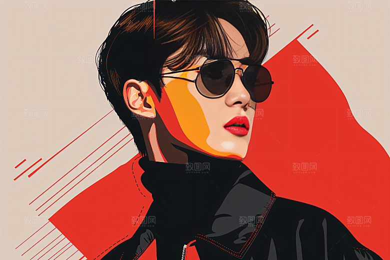 彩色潮流人物对比色鲜明插画