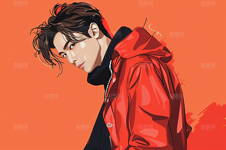彩色潮流人物扁平风对比色插画