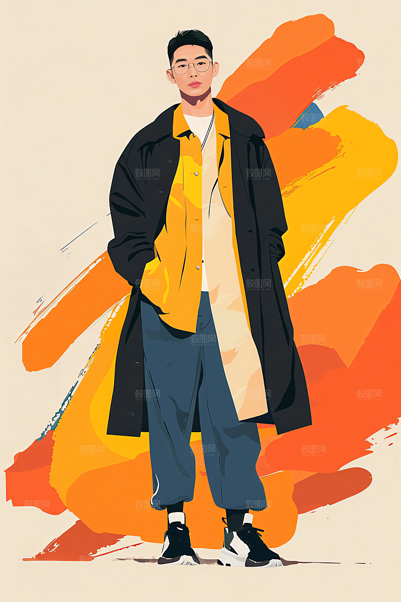 彩色潮流人物扁平风时尚插画