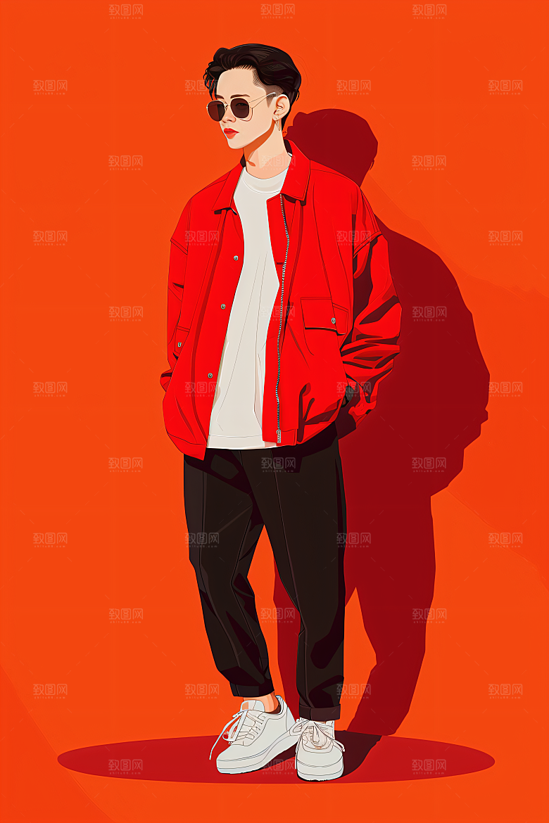 彩色潮流人物撞色涂鸦插画