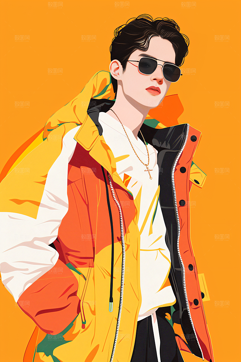 彩色潮流人物鲜明涂鸦插画