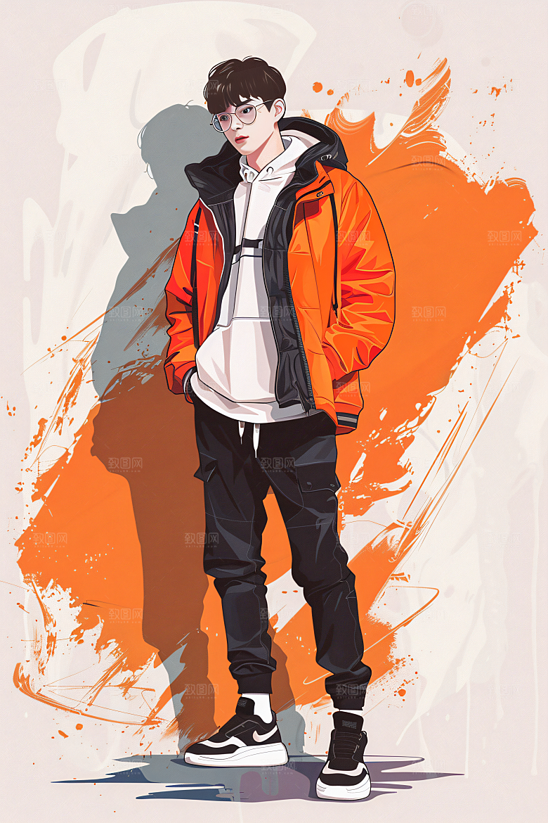 彩色潮流人物平面鲜明插画