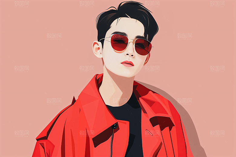 彩色潮流人物鲜明对比色插画