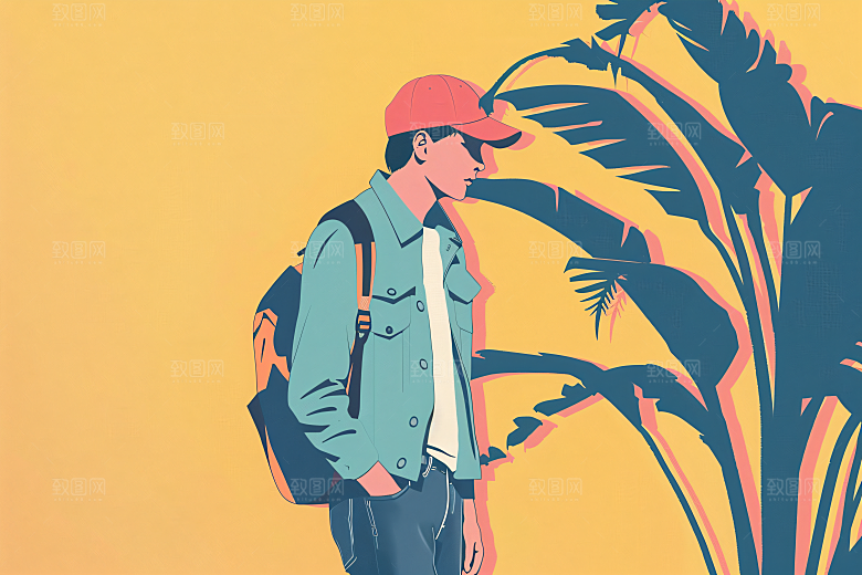 彩色潮流人物橙色平面插画