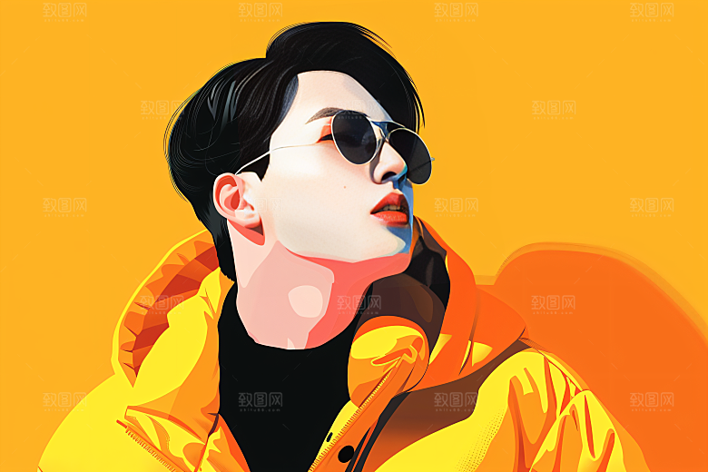 彩色潮流人物高清橙色插画