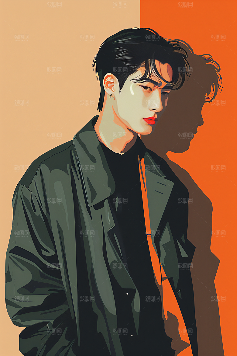 彩色潮流人物撞色对比色插画