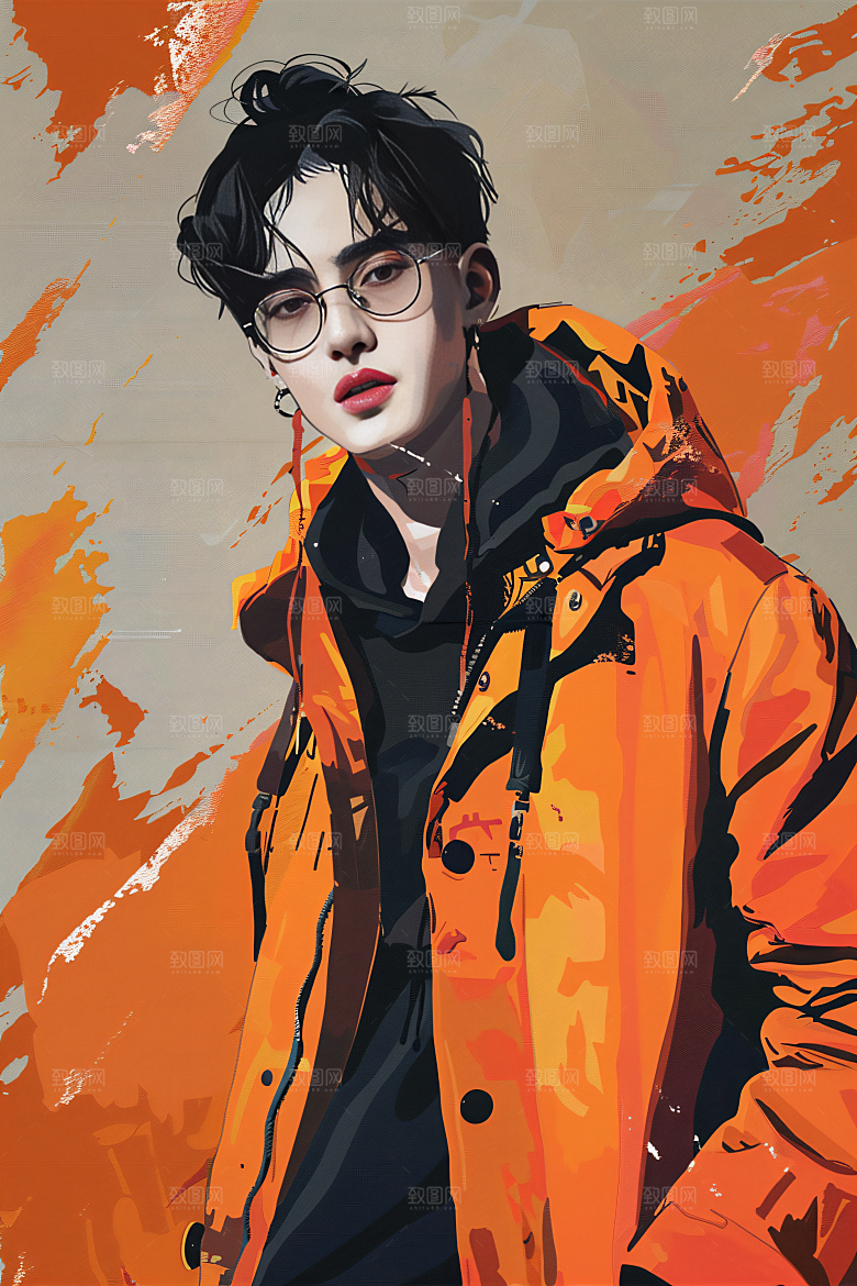 彩色潮流人物鲜明对比色插画