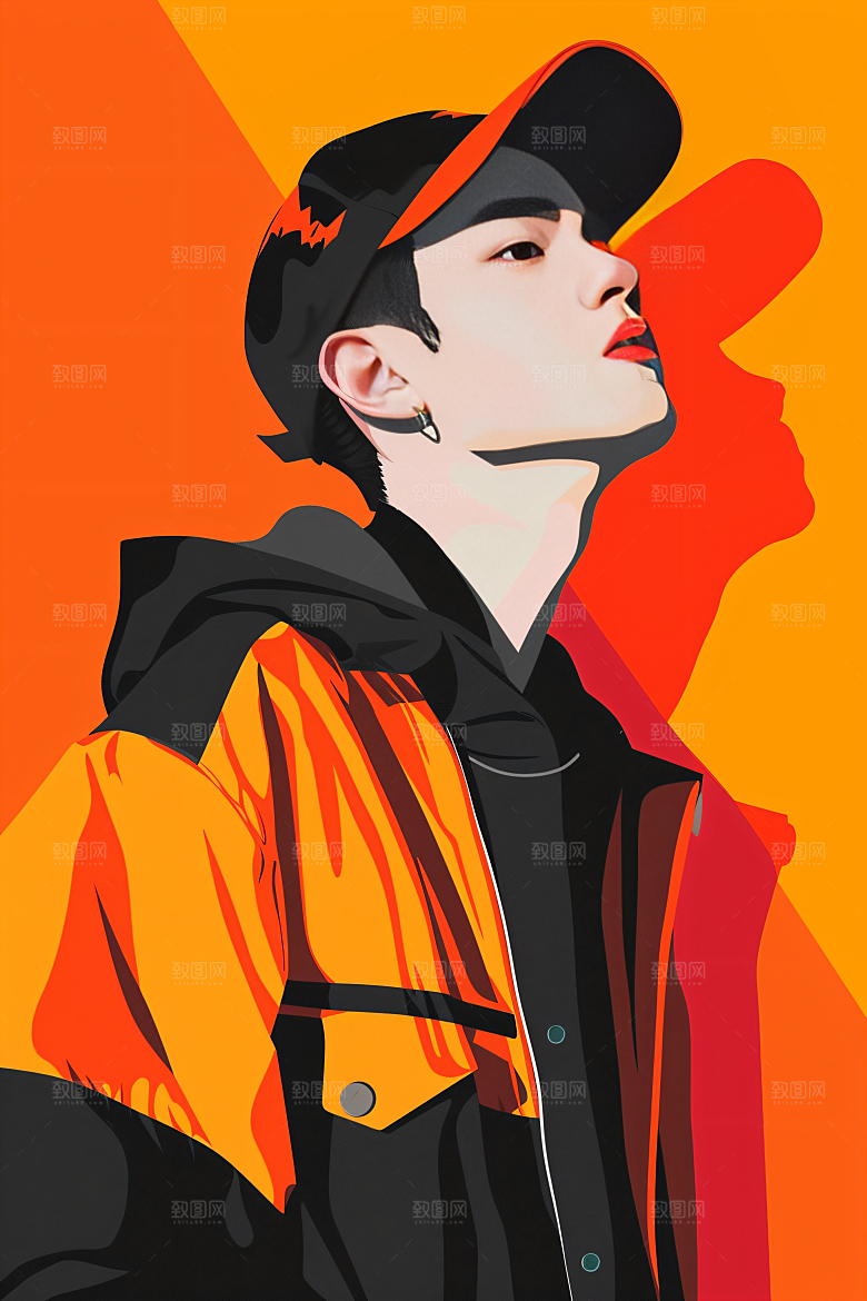 彩色潮流人物橙色鲜明插画