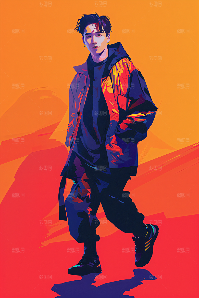 彩色潮流人物平面涂鸦插画