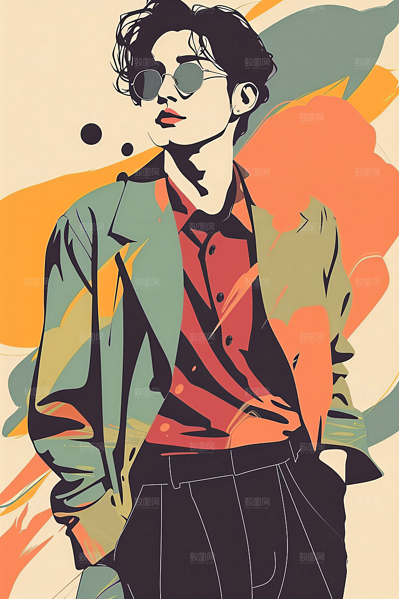 彩色潮流人物鲜明扁平风插画