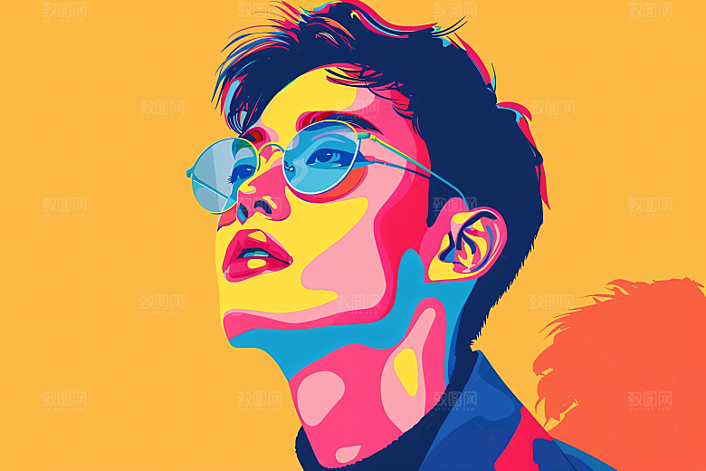 彩色潮流人物涂鸦平面插画