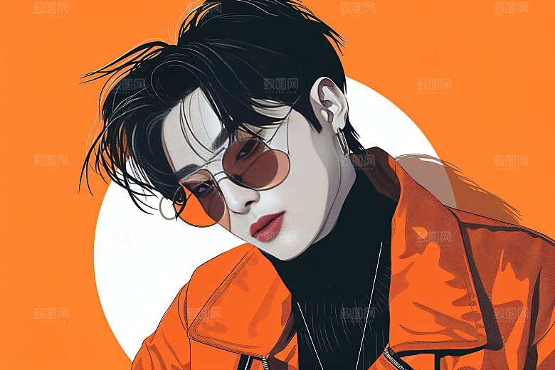 彩色潮流人物橙色时尚插画