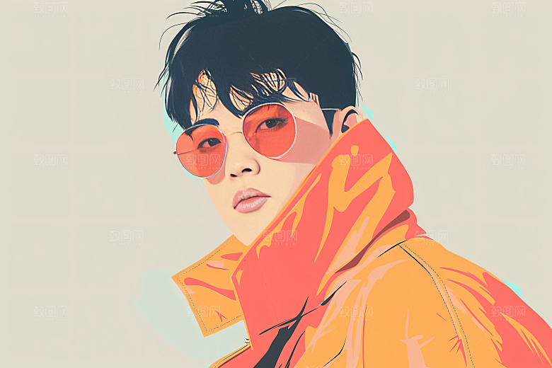 彩色潮流人物涂鸦撞色插画