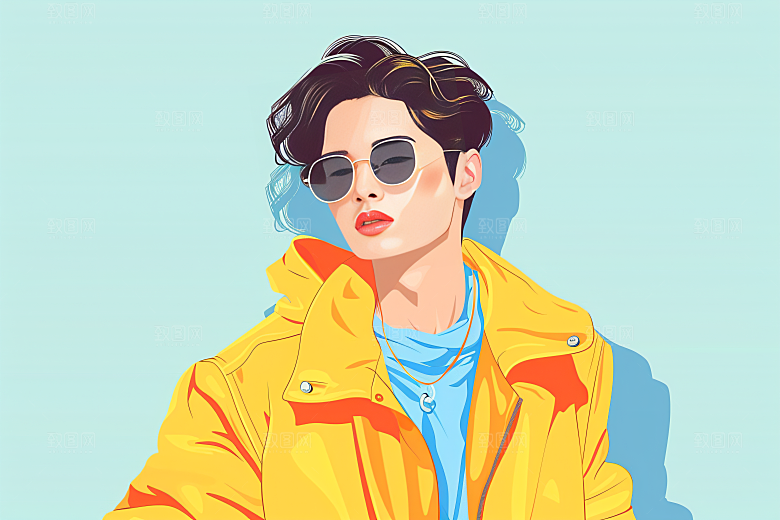 彩色潮流人物橙色扁平风插画