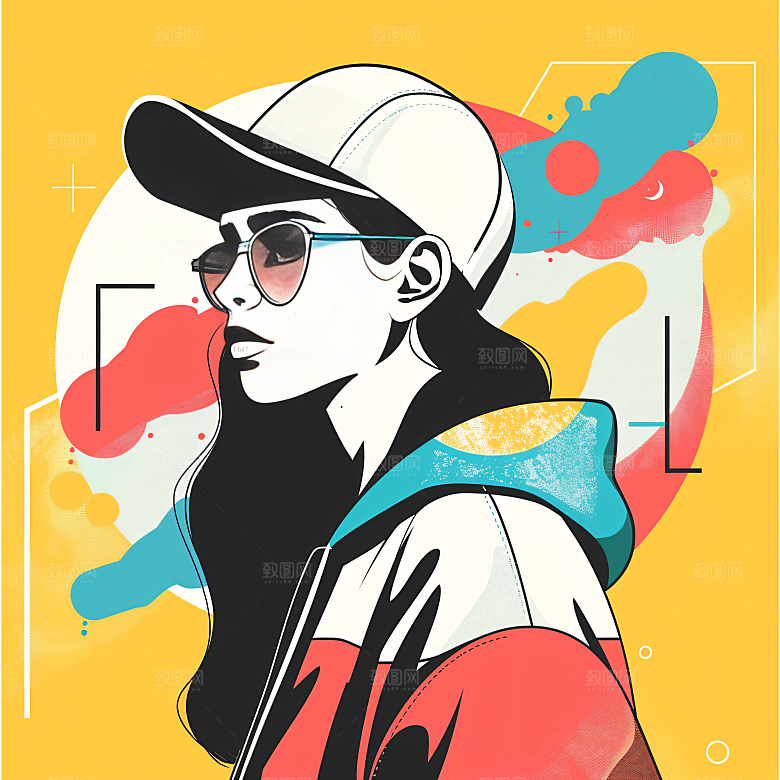 彩色潮流人物涂鸦时尚插画