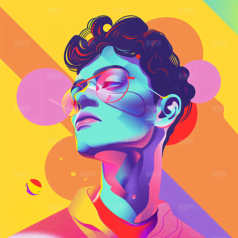 彩色潮流人物橙色对比色插画