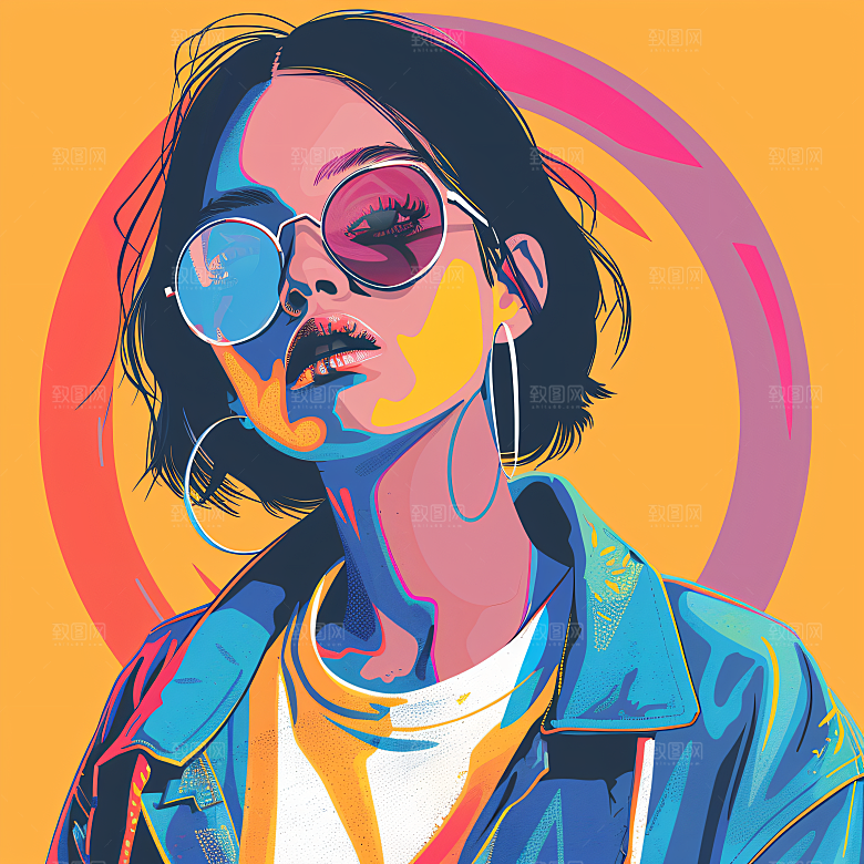 彩色潮流人物时尚对比色插画