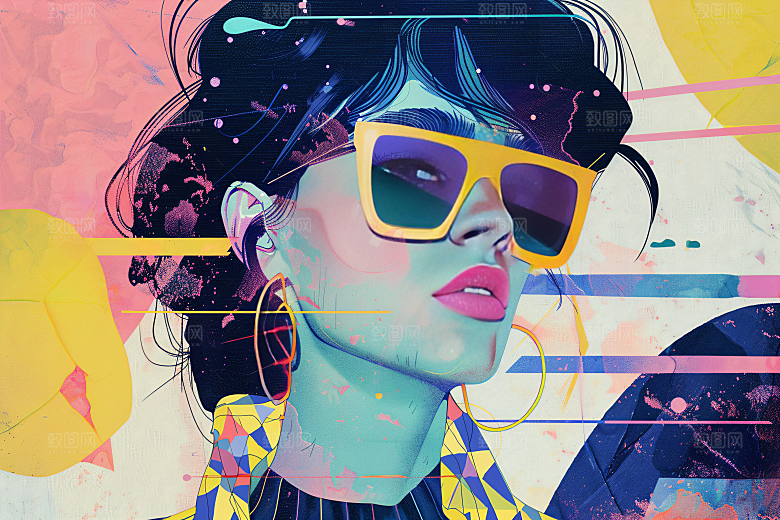 彩色潮流人物橙色对比色插画
