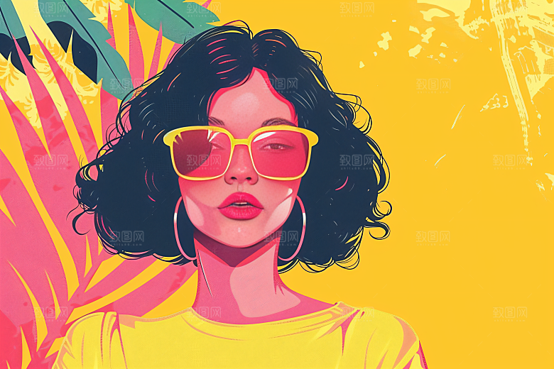 彩色潮流人物对比色撞色插画