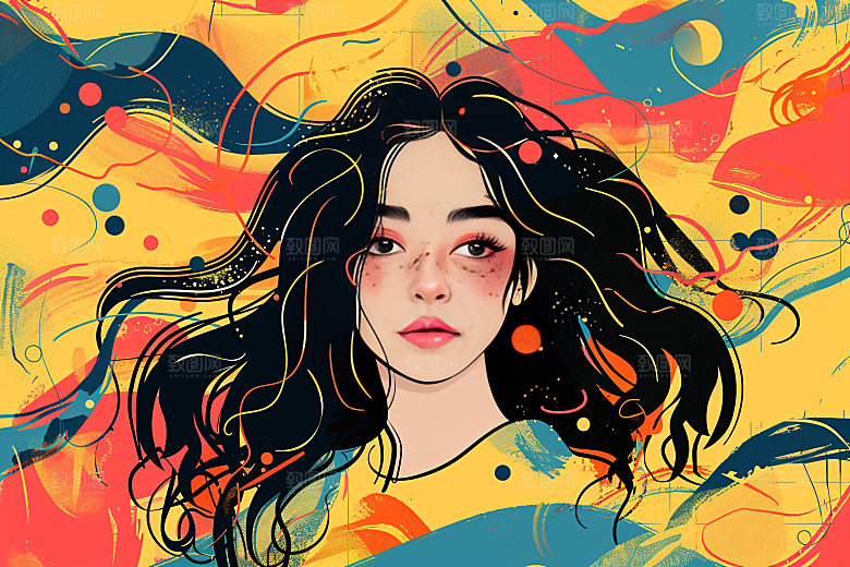 彩色潮流人物高清橙色插画