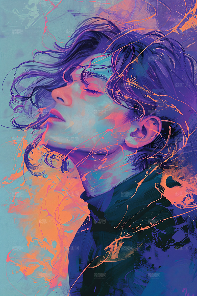 彩色潮流人物平面橙色插画