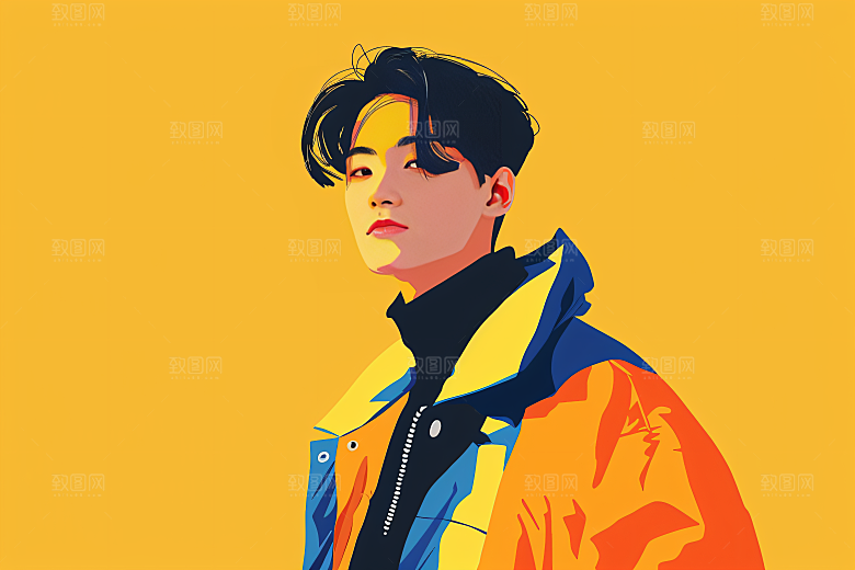 彩色潮流人物高清撞色插画