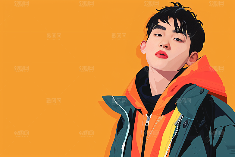 彩色潮流人物橙色对比色插画