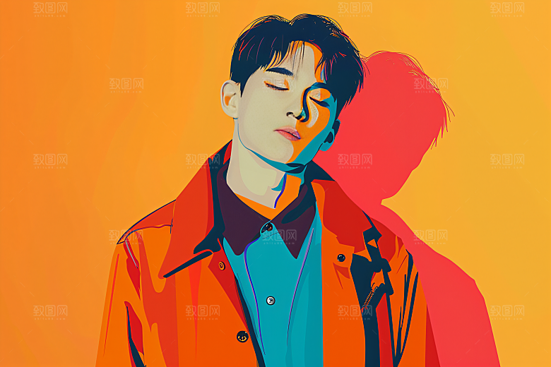 彩色潮流人物对比色时尚插画