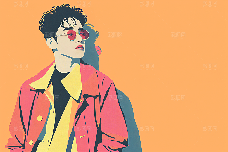 彩色潮流人物时尚对比色插画