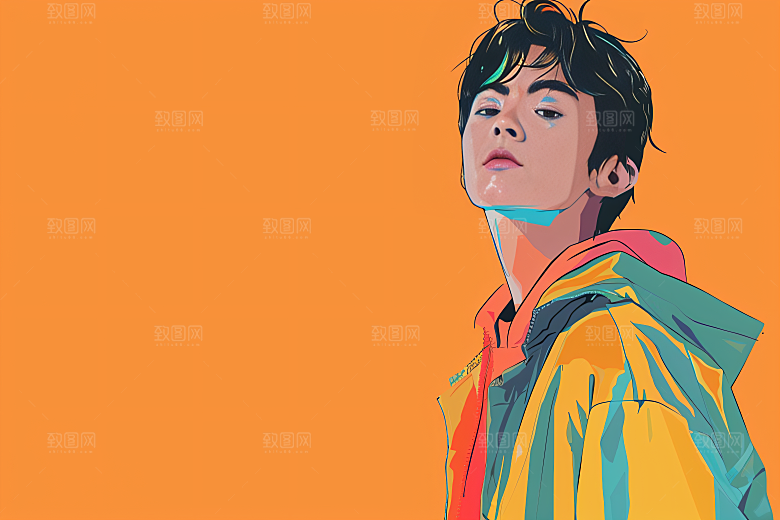彩色潮流人物涂鸦鲜明插画
